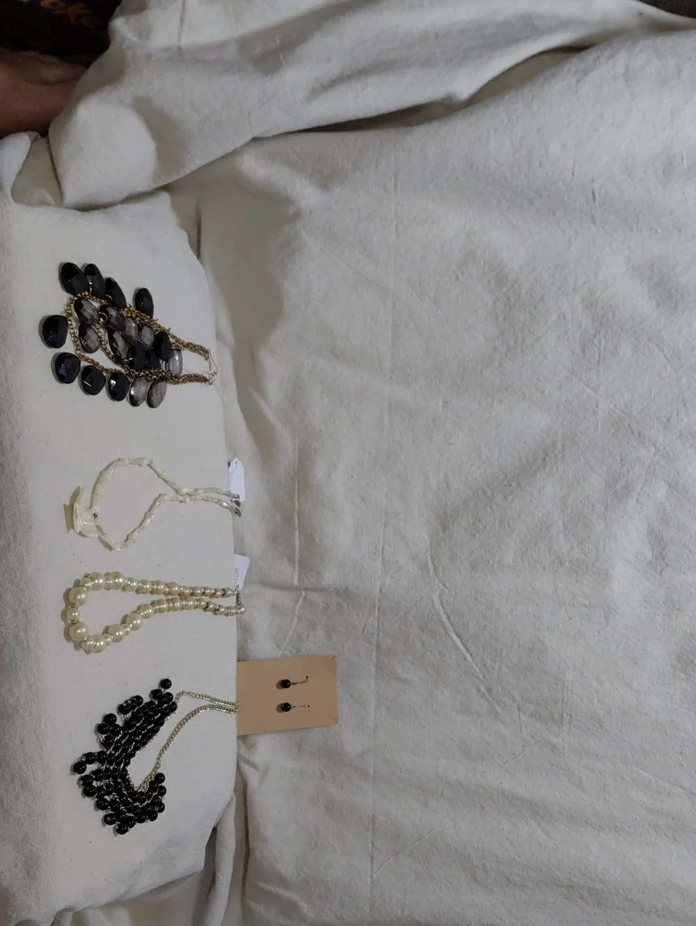 Set of Four Statement Necklaces and Earrings - Black, Pearl, Ivory